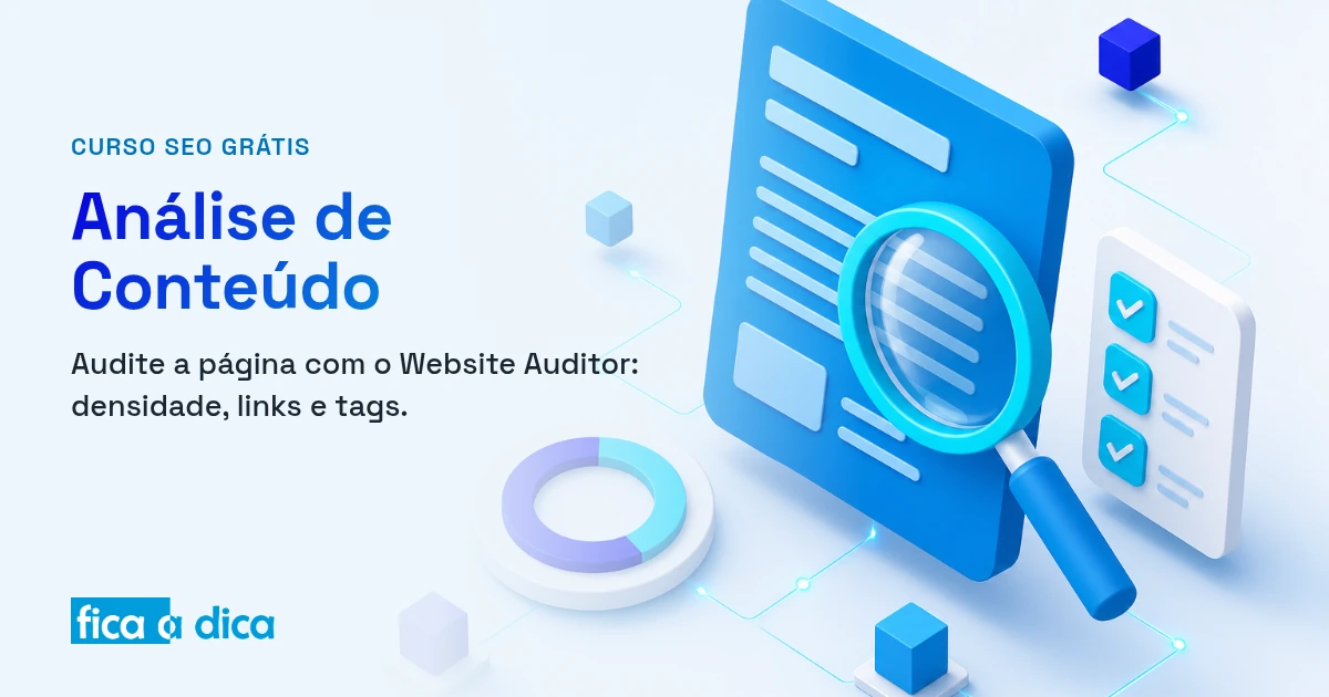 Ilustração isométrica em tons de azul de uma página sendo auditada por uma lupa, ao lado de um medidor circular de densidade e um checklist com marcas de verificação.